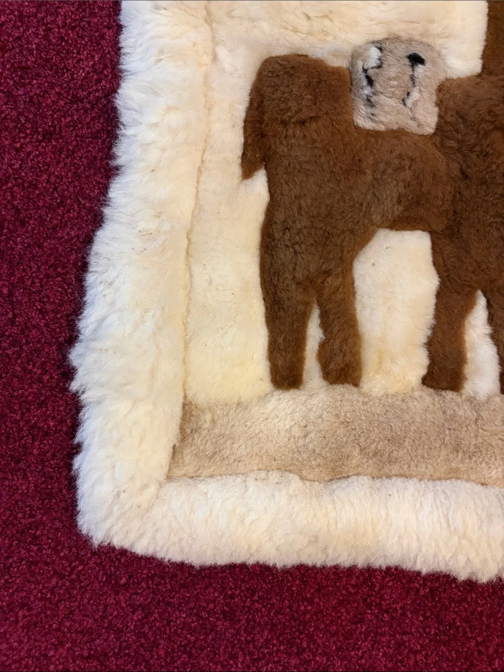 Brown Llama Sheepskin Rug - Cream Border